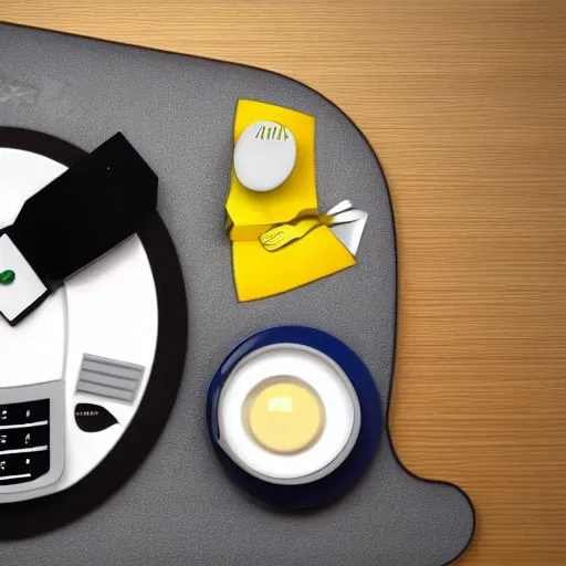 Image similar to a floppy disk in a plate being served to a robot for breakfast, unreal engine