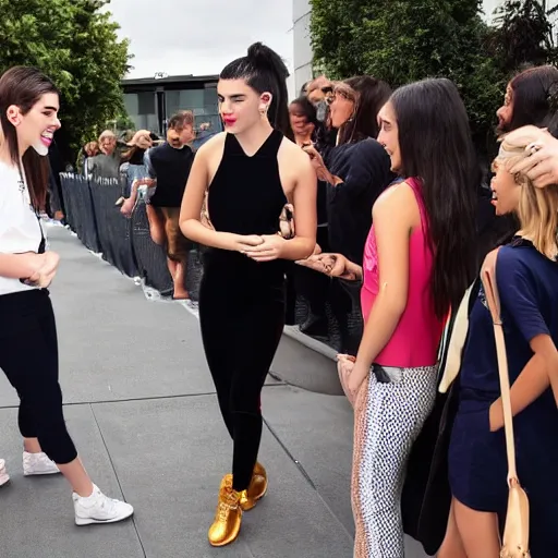 Prompt: dua lipa meetings fans outside rod laver arena