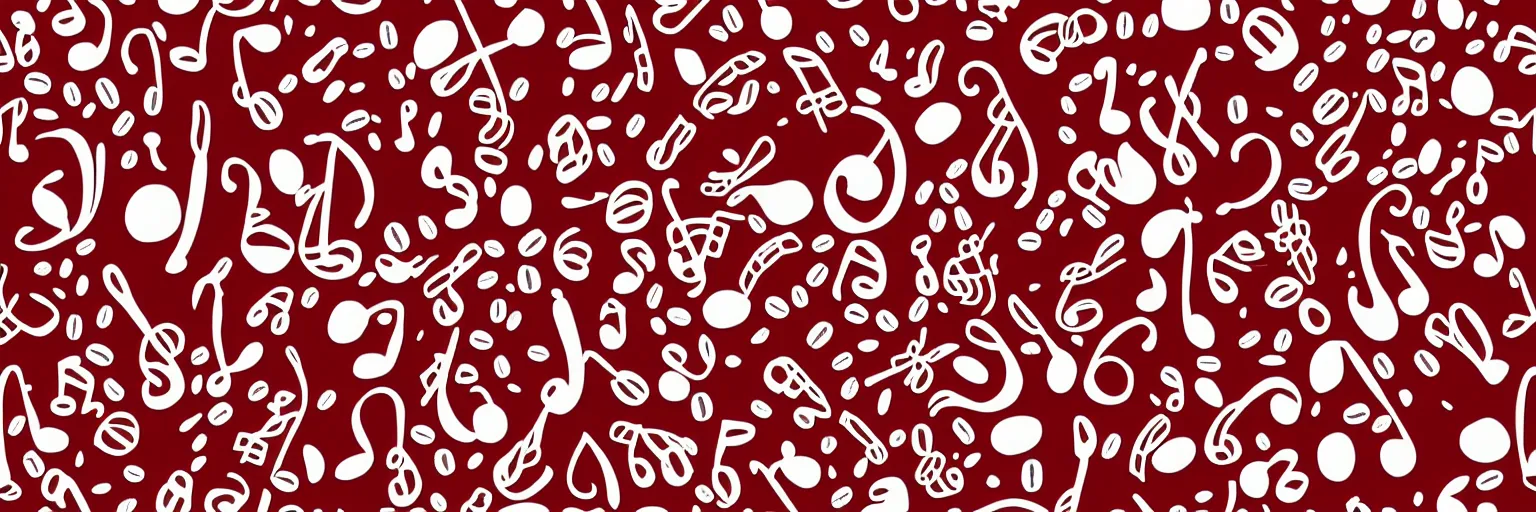 Prompt: seamless pattern design, coffee and musical notes, simple, red and white,