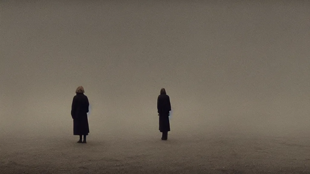 Prompt: my mother told me she forgot who I was, film still from the movie directed by Denis Villeneuve with art direction by Zdzisław Beksiński, wide lens