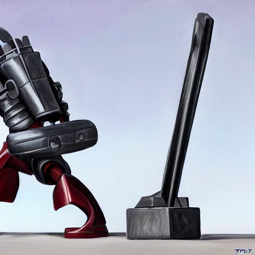 Image similar to tesla bot holding a weapon photorealistic digital painting