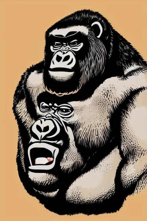 Image similar to A portrait of a gorilla that is a sumo wrestler, sticker, highly detailed, colorful, illustration, smooth and clean vector curves, no jagged lines, vector art, smooth