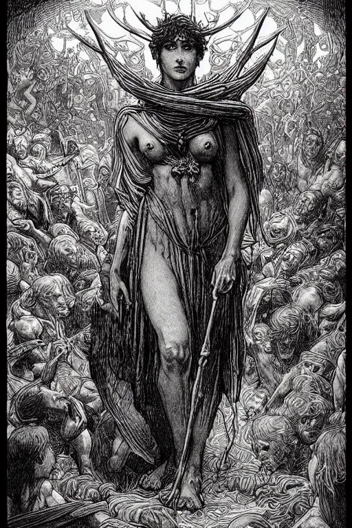 Prompt: colorful!!! dante inferno by laurie greasley and bouguereau, ( ( etching by gustave dore ) ), ultraclear intricate, sharp focus, highly detailed digital painting illustration, concept art, masterpiece