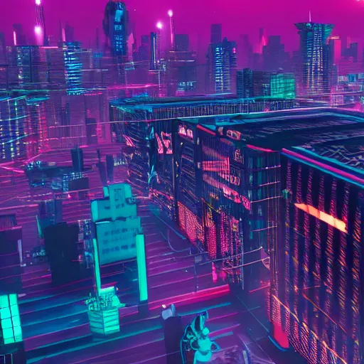 Image similar to drone filled cyberpunk synthwave city, cinematic, kino, 3 d render, 8 k, landscape photo
