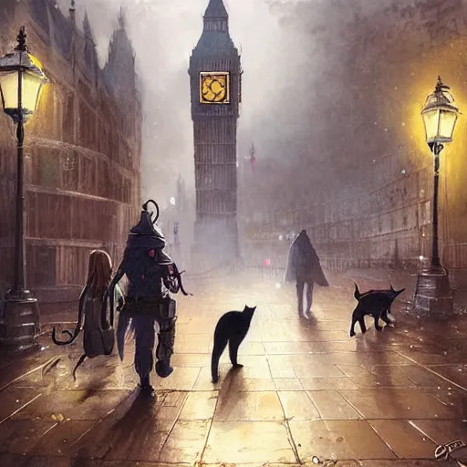 Image similar to cat zombies in london by geog darrow greg rutkowski