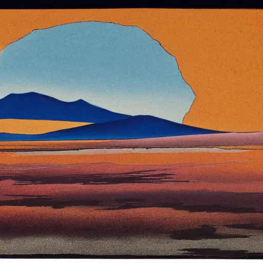 Prompt: chromolithograph of salar de uyuni color lithograph