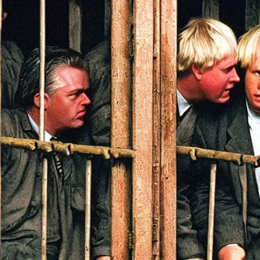 Image similar to scene from shawshank redemption of boris johnson behind bars, photorealistic, highly detailed 8 k