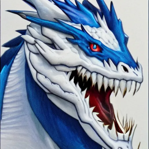 Prompt: realistic blue eyes white dragon