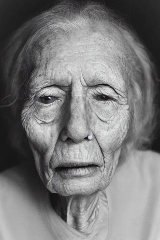 Prompt: closeup portrait of an old blind lady by Robert Mapplethorpe,