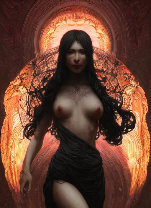 Image similar to beautiful hyper detailed woman covered by black oil, intricate lights, venomize, phoenix, bio luminescent, plasma, by ruan jia and artgerm and range murata and wlop and ross tran and william - adolphe bouguereau and beeple. key art. fantasy illustration. award winning, artstation, intricate details, realistic, 8 k.