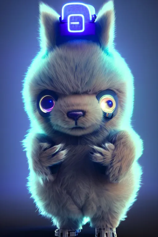 Image similar to high quality 3 d render post - cyberpunk very cute fluffy! wombat cyborg, mechanical paw, highly detailed, unreal engine cinematic smooth, in the style of detective pikachu, hannah yata charlie immer, neon blue light, low angle, uhd 8 k, sharp focus