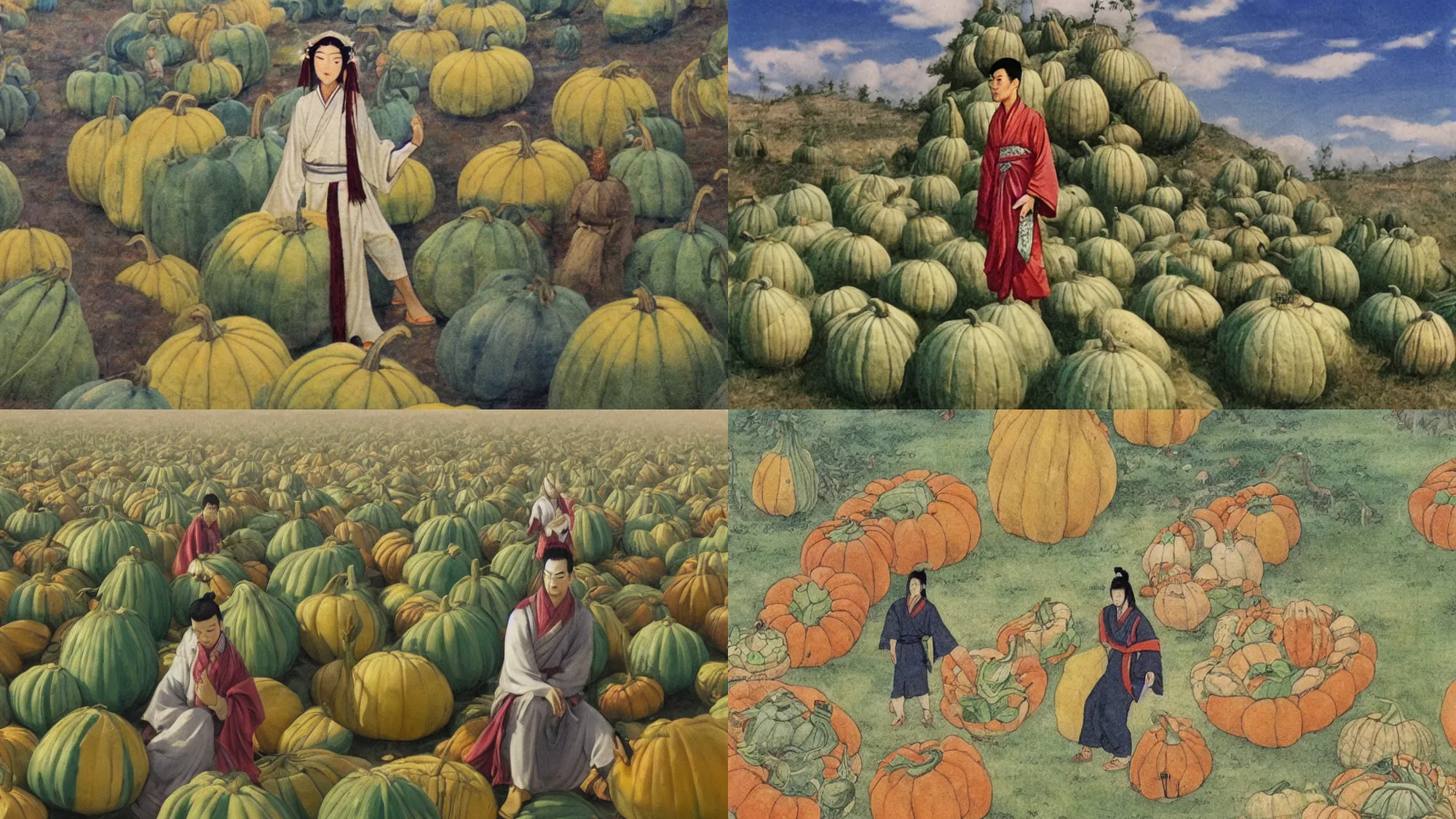 Prompt: xianxia master in a field of giant gourds