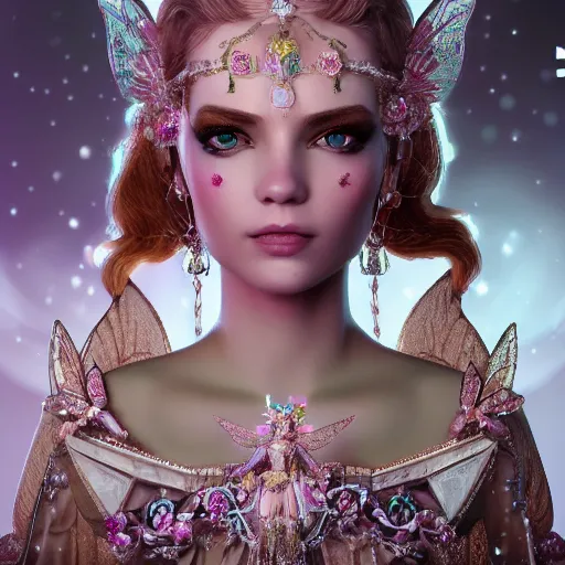 Image similar to portrait of fairy princess, glowing, ornate and intricate jewelry, jaw dropping beauty, glowing background lighting, white accent lighting, hyper detailed, fairy tale, 4 k octane render