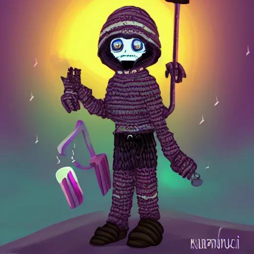 Image similar to knit candypunk grim reaper, high - quality, character design : : 2 beautiful lighting, magicpunk, dollpunk, 1 6 k, oled