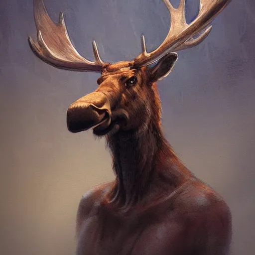 Image similar to humanoid moose anthropomorphic moose hominid moose by greg rutkowski