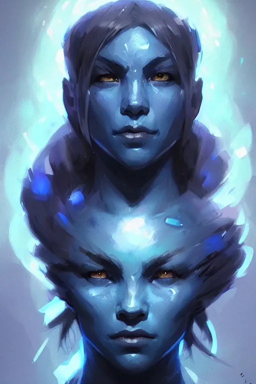 Image similar to portrait of a blue genasi from d&d by Greg Rutkowski, d&d character, blue, black background, highly detailed portrait, digital painting, artstation, concept art, smooth, sharp foccus ilustration, Artstation HQ