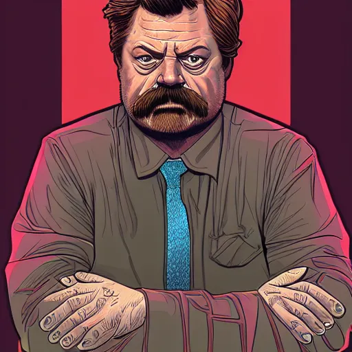 Prompt: a drawing of ron swanson by josan gonzales and Dan Mumford