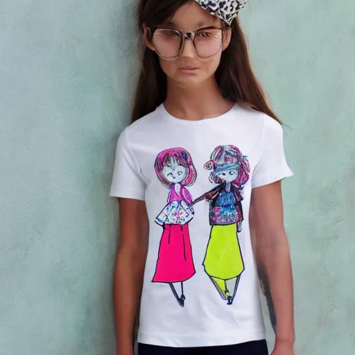 Image similar to childrens drawing, fashion design, t shirt