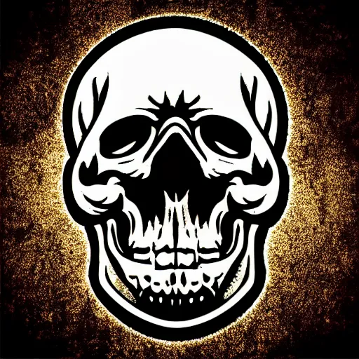 Prompt: death metal themed skull shaped microphone vector logo for a record label, dark, horrorcore, grunge, golden ratio