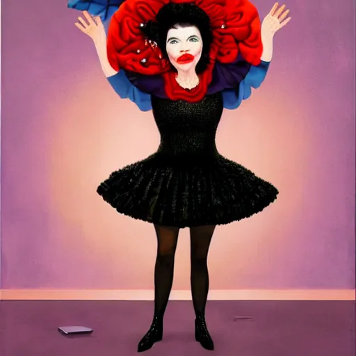 Prompt: nancy reagan dressed as bjork, painted by mark ryden,