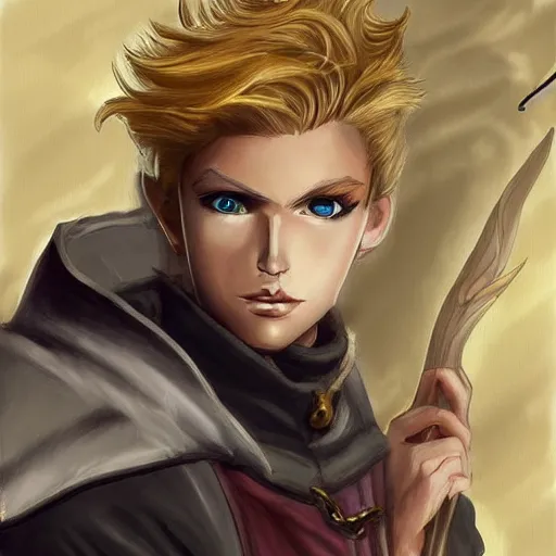 Prompt: A blonde boy fantasy thief in a fantasy setting, epic fantasy art style