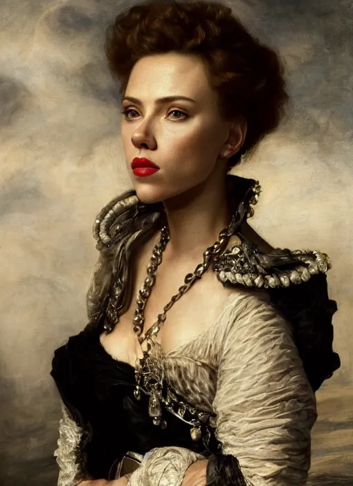 Image similar to , , Scarlett Johansson dressed as black cannery,, Dramatic, Edge, Good, Infused, Backlight, De-Noise, VFX, insanely detailed and intricate, hypermaximalist, facial ,elegant, ornate, hyper realistic, super detailed, by Anthony Van Dyck, by Ivan Shishkin, by John Constable