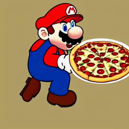 Prompt: Mario eating pizza, looks disgusted, 9k , cinematic, illustration