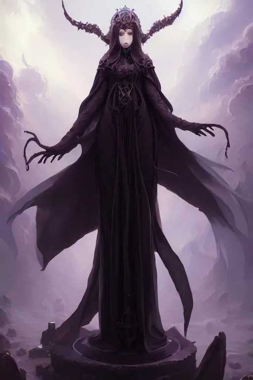 Prompt: a beautiful eldritch priestess girl standing on an altar wearing thick black robes | | cute - fine - face, photorealistic, hyperrealistic, pretty face, fine details by stanley artgerm lau, wlop, rossdraws, james jean, andrei riabovitchev, marc simonetti, and sakimichan, trending on artstation