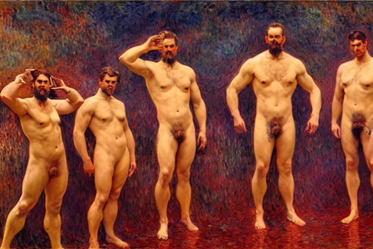 Image similar to the four horsemen of the apocalypse, painting by tom of finland, gaston bussiere, craig mullins, j. c. leyendecker, claude monet