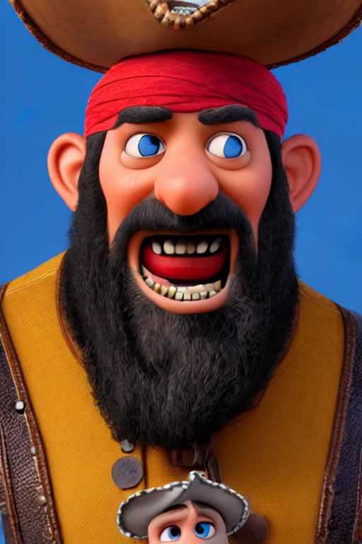 Prompt: portrait of the pirate blackbeard. pixar disney 4 k 3 d render funny animation movie oscar winning trending on artstation and behance. ratatouille style.