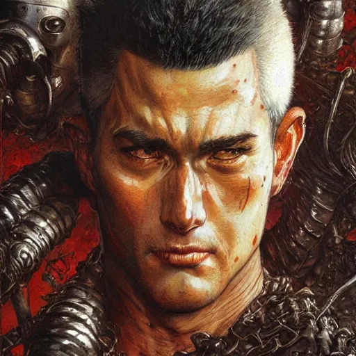 Prompt: guts from berserk, closeup portrait art by norman rockwell and donato giancola and greg rutkowski, symmtery!!