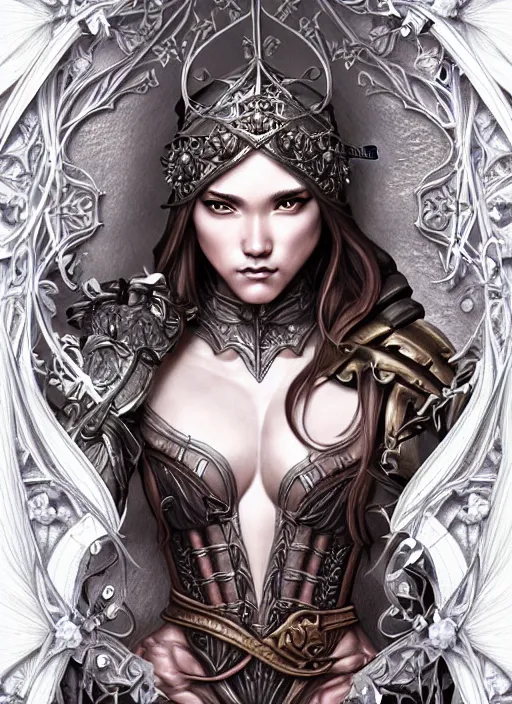 Image similar to Muscular and powerful medieval knight portrait, art nouveau, fantasy, intricate flower designs, elegant, highly detailed, sharp focus, art by Artgerm