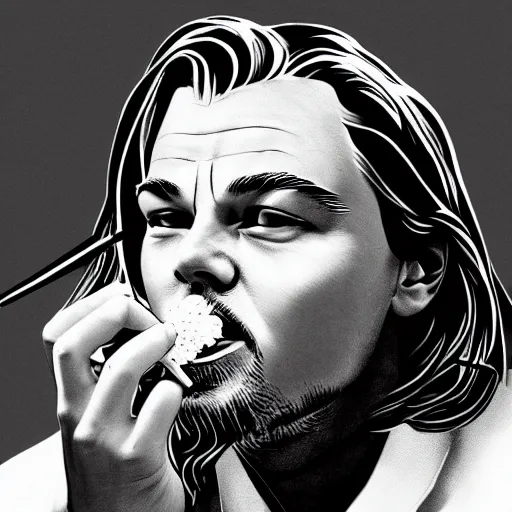 Image similar to a detailed portrait of leonardo dicaprio eating cereal with a fork, art illustration, incredibly highly detailed and realistic, 8 k, sharp focus