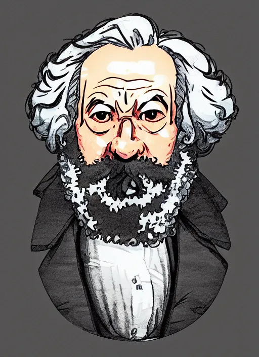 Prompt: cell shaded key visual of a karl marx in the style of studio ghibli, moebius, makoto shinkai