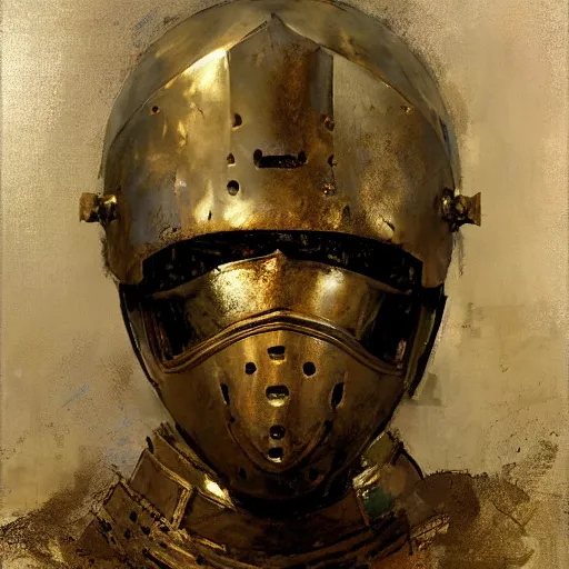 Image similar to portrait of a knight with helmet off, face visible, bronze armor with intricate engraving, silver highlights, by craig mullins, jeremy mann.