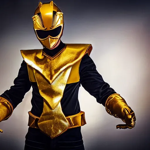 Image similar to king leer as the gold power ranger, digital photography, high detail