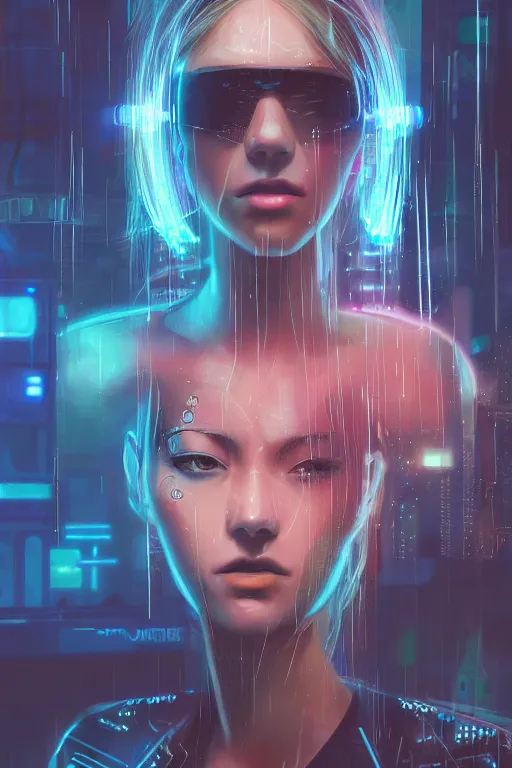 Image similar to portrait futuristic hi-energy cyberpunk young Guardian female, in futuristic heavily raindrop tokyo rooftop cyberpunk night, ssci-fi, fantasy, intricate, very very beautiful, elegant, neon light, highly detailed, digital painting, concept art, human anatomy, soft light, hdri, smooth, sharp focus, illustration, art by tian zi and craig mullins and WLOP and alphonse mucha