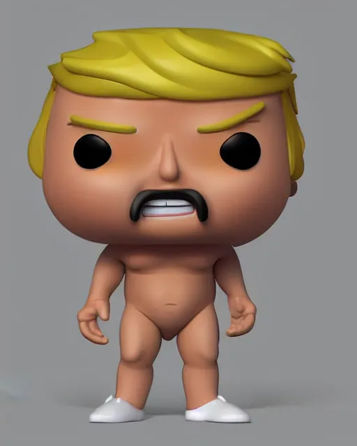 Prompt: full body 3d render of shirtless chubby Donald Trump as a funko pop, studio lighting, white background, blender, trending on artstation, 8k, highly detailed