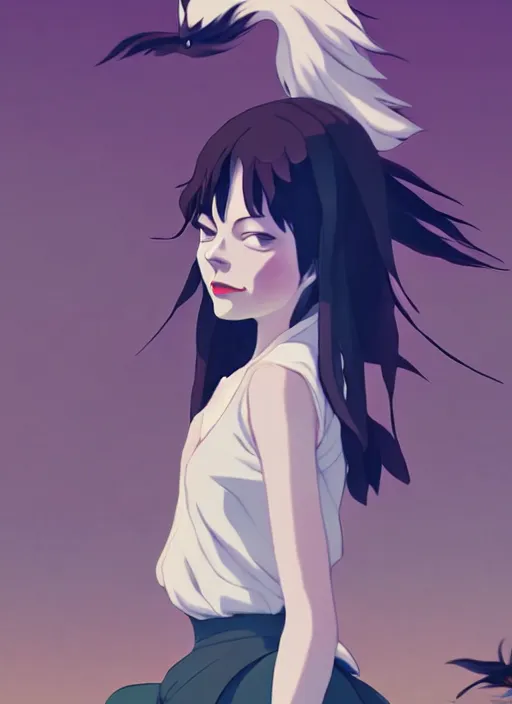 Image similar to portrait of emma stone starring cruella, cloudy sky background lush landscape illustration concept art anime key visual trending pixiv fanbox by wlop and greg rutkowski and makoto shinkai and studio ghibli