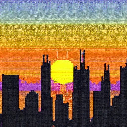 Image similar to city sunset, pixelart