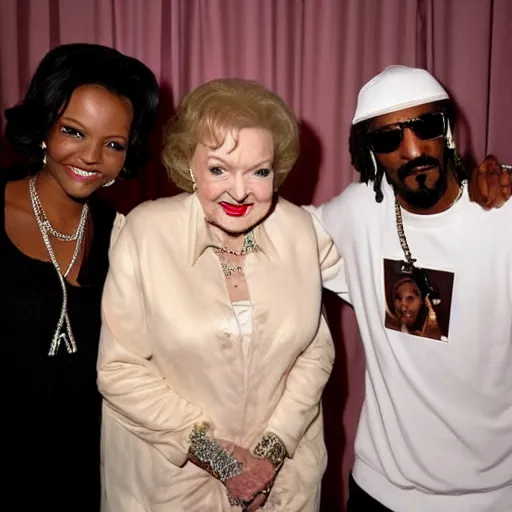 Image similar to p betty white hanging out with snoop dog in a room full of smoke