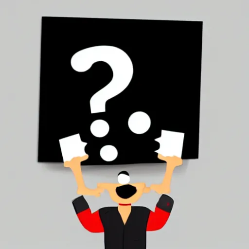 Image similar to a simple sketch of a cartoon man holding a question mark with a puzzled expression, on a pure white background