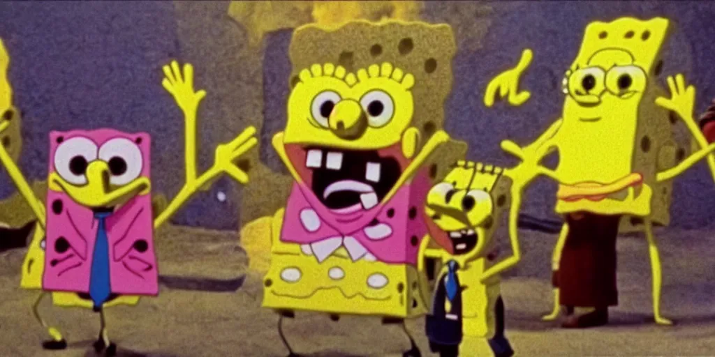 Prompt: spongebob in'the holy mountain'( 1 9 7 3 ), movie still frame