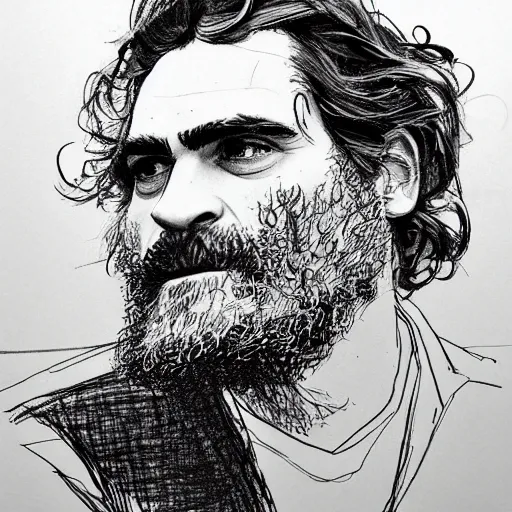 Image similar to a realistic yet scraggly portrait sketch of the side profile of a stern and sophisticated joaquin phoenix, trending on artstation, intricate details, in the style of frank auerbach, in the style of sergio aragones, in the style of martin ansin, in the style of david aja, in the style of mattias adolfsson