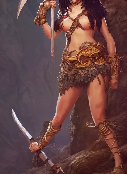 Image similar to nidalee with a spear, au naturel, hyper detailed, digital art, trending in artstation, cinematic lighting, studio quality, smooth render, unreal engine 5 rendered, octane rendered, art style by klimt and nixeu and ian sprigger and wlop and krenz cushart