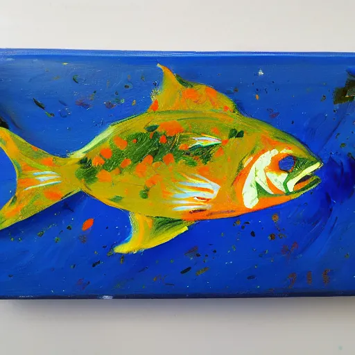 Prompt: fish in school, impasto painting