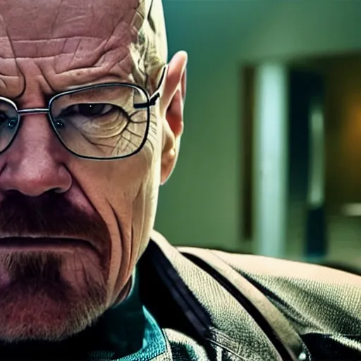 Prompt: a still of Walter White as Thanos in the movie Avengers: Endgame