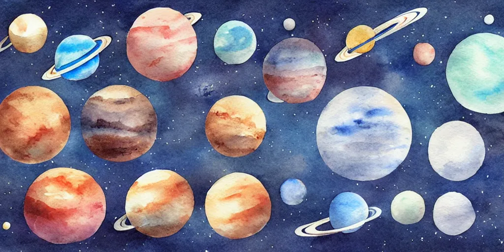 Prompt: the planets of the solar system, chinese watercolor style,