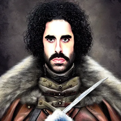 Prompt: epic d & d portrait of sacha baron cohen as john snow, gorgeous masterpiece art