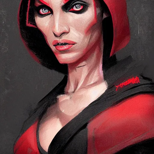 Image similar to portrait of a woman by greg rutkowski, young sith knight darth talon, red and black skin, star wars expanded universe, wearing black robes, she is about 2 0 years old, highly detailed portrait, digital painting, artstation, concept art, smooth, sharp foccus ilustration, artstation hq